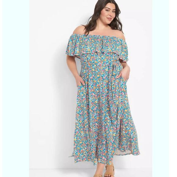 Lane Bryant Floral Convertible Off-The-Shoulder Maxi Dres Multicolor 14/16 - Picture 1 of 10